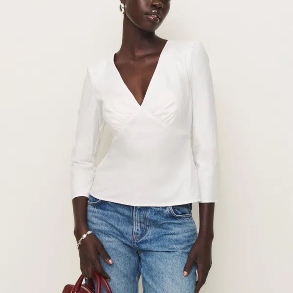 Reformation Marisa White V-Neck Wrap Top